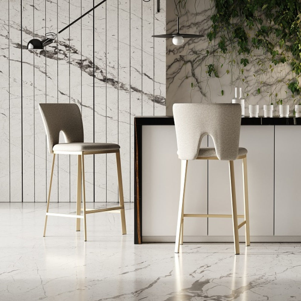 Burton - Contemporary Beige + Brass Counter Stool Set of Two - Atmosphere Interiors